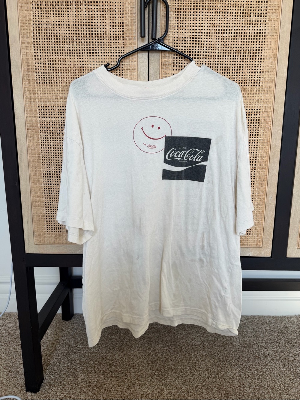 Coca-Cola Cream Tee with Black Logo and Red Smiley